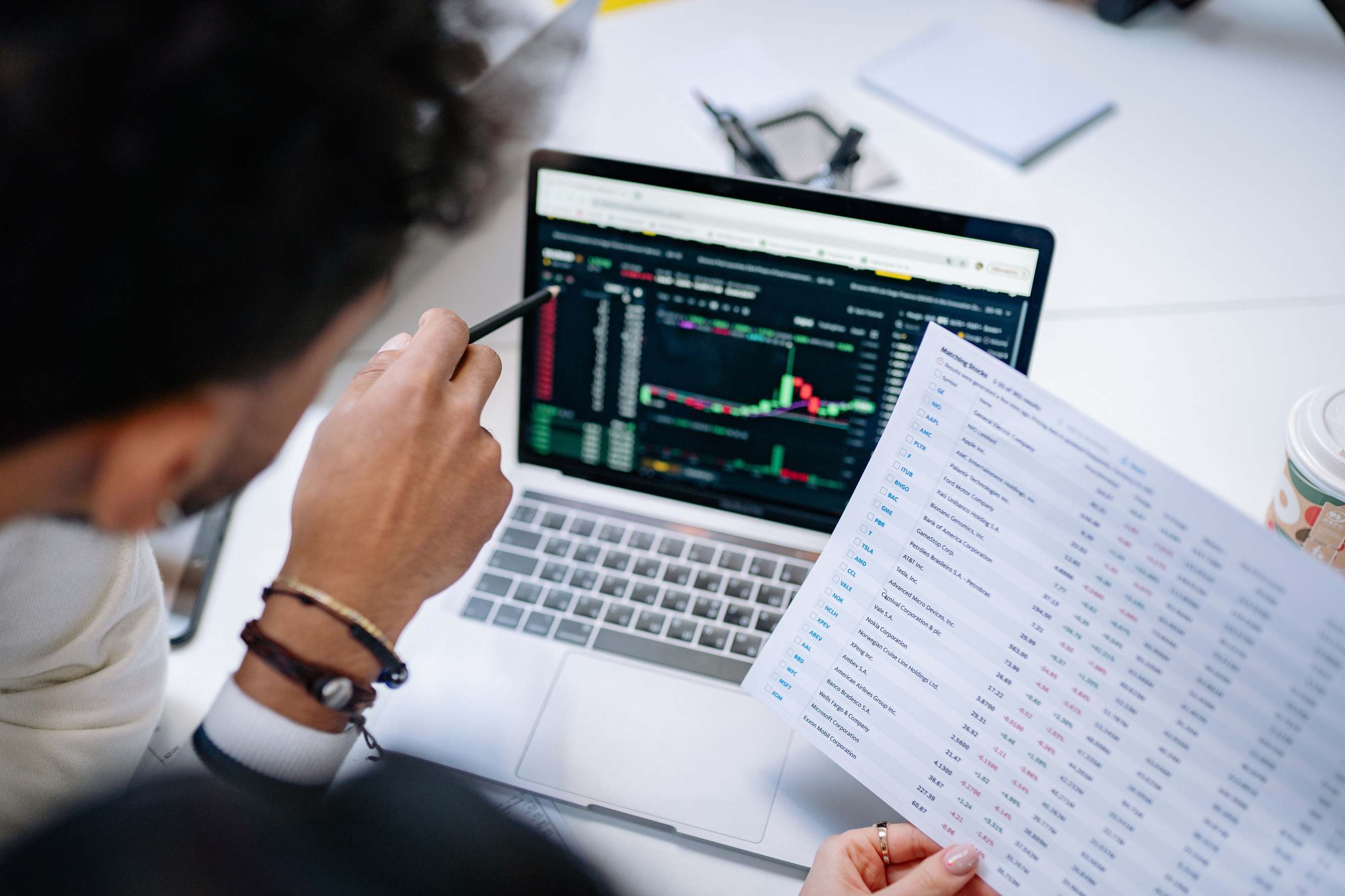 Spreadsheet with financial data on a computer screen